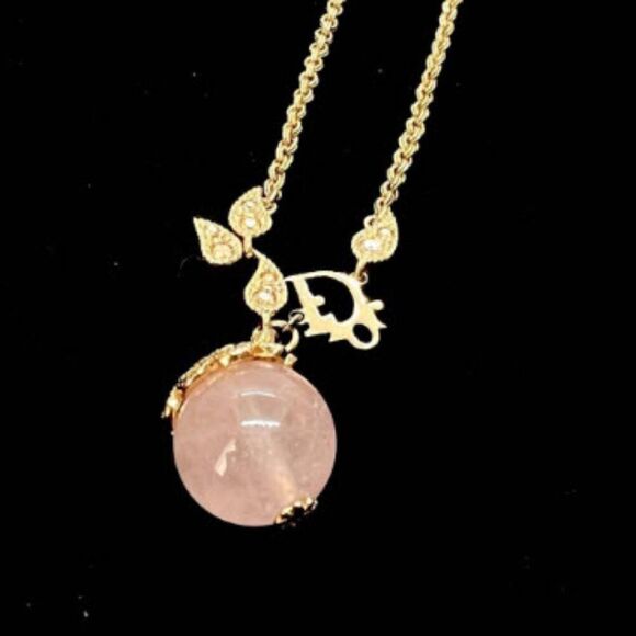 ✨ RARE Authentic Dior Trotter Rose Quartz Gold-Tone delicate Necklace – 16”~20” - Picture 6 of 8